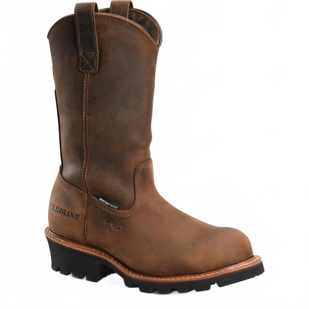 NEW CAROLINA men’s 12” waterproof comp toe ranch wellington logger boot in brown